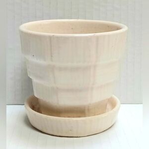 Vintage Mini McCoy Pottery Cream Ivory Basketweave Flower Pot Small